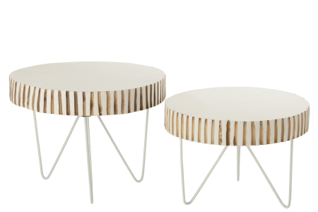 LIVING - Set 2 masute cafea, Lemn, Alb , 48x48x36/43x43x30