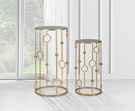 Set 2 masute Cage, Fier/MDF/Oglinda, Auriu, 100/80x50/40x50/40 cm [5]