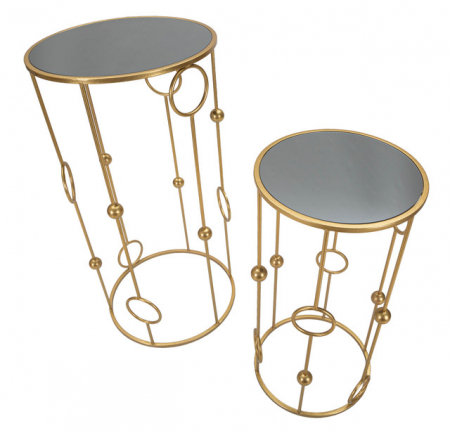 Set 2 masute Cage, Fier/MDF/Oglinda, Auriu, 100/80x50/40x50/40 cm [2]
