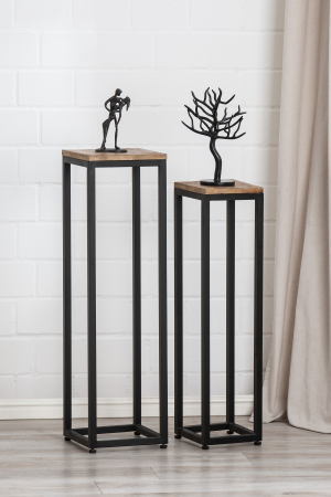 SALE % - Set 2 masute consola, Lemn/Metal, Maro/Negru, 25x90x25 cm
