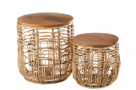 SALE % - Set 2 masute Ellen cu spatiu de depozitare, Fibre naturale, Maro, 48x48x50-38X38X40 cm