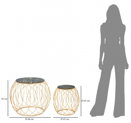 Set 2 masute, Fier/Sticla, Auriu/Negru, 56/45x68/43 cm [4]