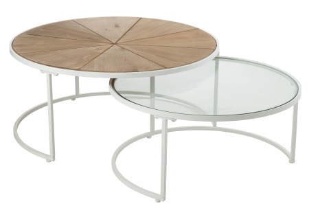 SALE % - Set 2 masute laterale, Sticla, Alb , 91x91x41