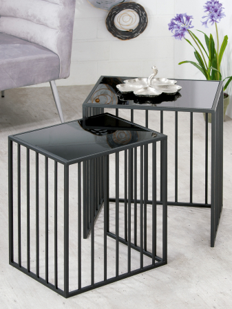 SALE % - Set 2 masute Straight, Sticla/Metal, Negru, 40.5x55x50 cm