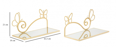 Set 2 noptiere suspendate Butterfly, Fier/MDF/Oglinda, Auriu, 21x41.5x18 cm [6]
