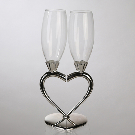 Set 2 pahare sampanie Love, metal/sticla, argintiu, 5x26 cm [1]