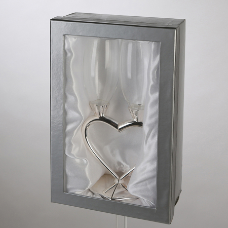 Set 2 pahare sampanie Love, metal/sticla, argintiu, 5x26 cm [2]