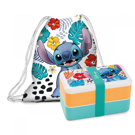 Accesorii - Set 2 piese, Geanta, Lunchbox, Stitch, Sintetic, alb, PU 1, L. 10 cm, L. 18 cm, H. 10 cm