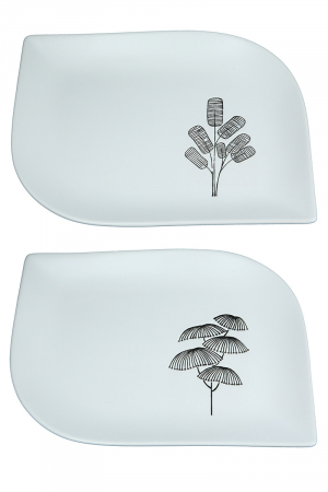 IN STOC - Set 2 platouri decorative Dagoba, Ceramica, Alb/Negru, 25x3x17 cm