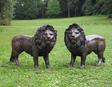 Statui - Set 2 statui lei, Bronz,  100 X 45 X 153 cm