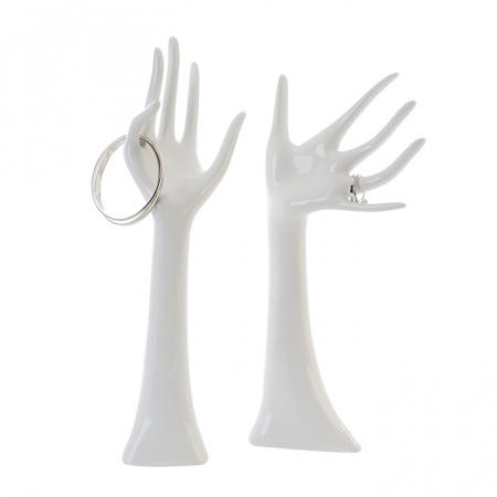 Cutii pentru bijuterii - Set 2 suporturi de bijuterii Hand, rasina, alb, 31 cm