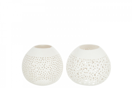 SALE % - Set 2 suporturi lumanare Coconut, Rattan/Bambus, Alb, 27.5x14.5x12 cm