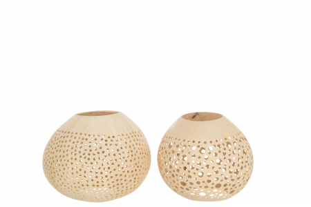 SALE % - Set 2 suporturi lumanare Coconut, Rattan/Bambus, Natural, 14x14x11.5 cm