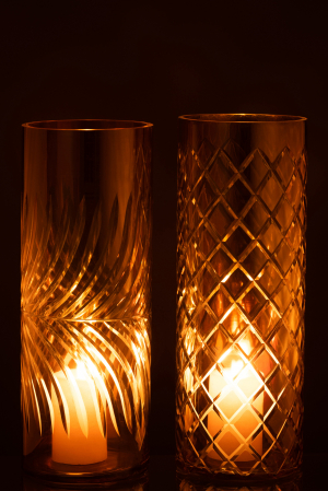 Set 2 suporturi lumanare Diamond, Sticla, Auriu, 11x11x32 cm [2]