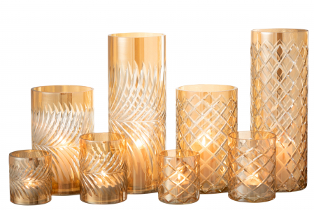 Set 2 suporturi lumanare Diamond, Sticla, Auriu, 11x11x32 cm [4]