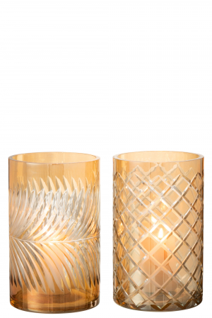 Set 2 suporturi lumanare Diamond, Sticla, Auriu, 12x12x20 cm [1]