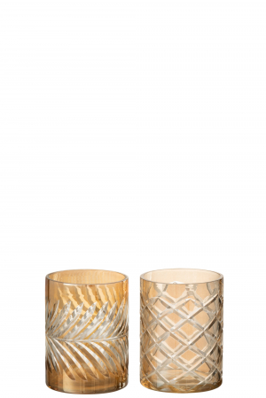 Set 2 suporturi lumanare Diamond, Sticla, Auriu, 9x9x12 cm [1]