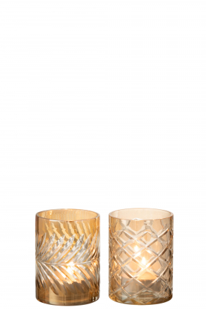 Set 2 suporturi lumanare Diamond, Sticla, Auriu, 9x9x12 cm [2]