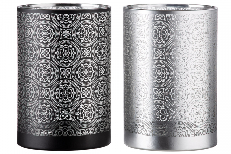 SALE % - Set 2 suporturi lumanare Marrakesch, Sticla, Negru/Argintiu, 18x12 cm