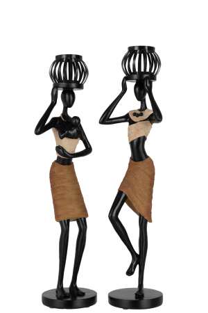 SALE % - Set 2 suporturi lumanare On Head Of Figure Ethnic, Rasina, Maro, 13.5x12x47.5 cm