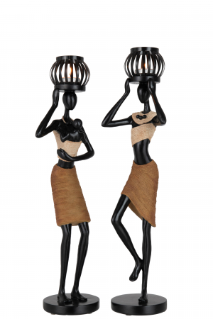 Set 2 suporturi lumanare On Head Of Figure Ethnic, Rasina, Maro, 13.5x12x47.5 cm [1]