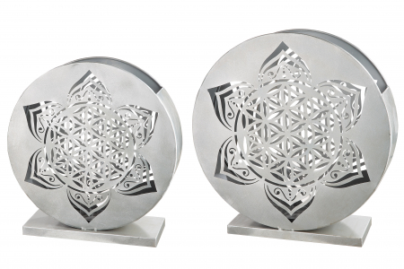 SALE % - Set 2 suporturi lumanari Mandala, Metal, Argintiu, 13 cm