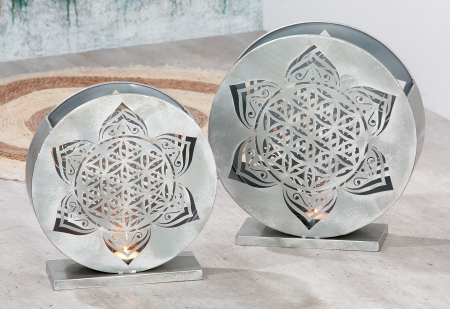 Set 2 suporturi lumanari Mandala, Metal, Argintiu, 13 cm [1]