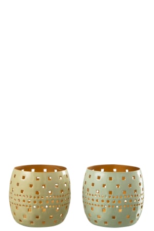 SALE % - Set 2 suporturi lumanari, Metal , Verde, 10x10x10