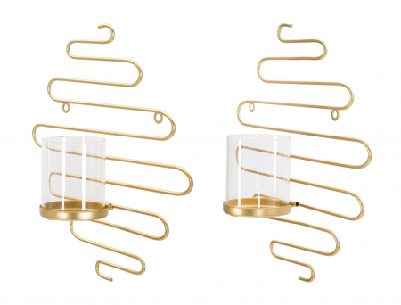 Set 2 suporturi lumanari pentru perete Alid, Fier, Auriu, 34x33x10 cm [1]