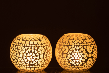 Set 2 suporturi lumanari, Sticla, Alb, 11x11x9 [2]