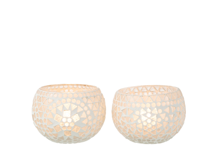 Set 2 suporturi lumanari, Sticla, Alb, 12x12x9 [1]