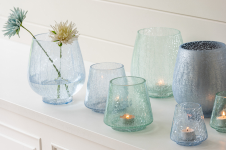 SALE % - Set 2 suporturi lumanari, Sticla, Albastru, 12x12x14.5