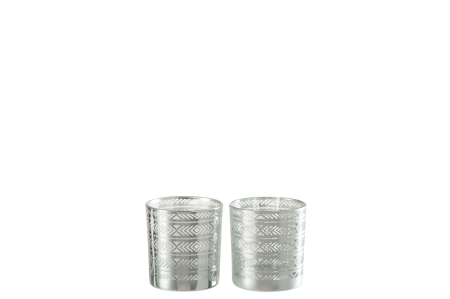 SALE % - Set 2 suporturi lumanari, Sticla, Argintiu, 7.3x7.3x8
