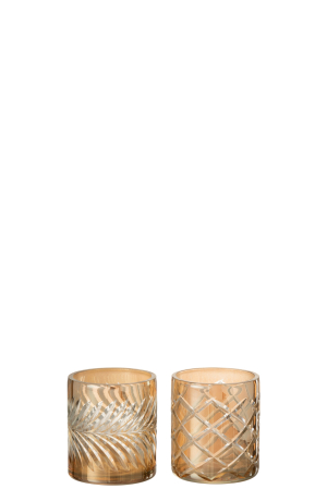 SALE % - Set 2 suporturi lumanari, Sticla, Auriu, 8x8x9