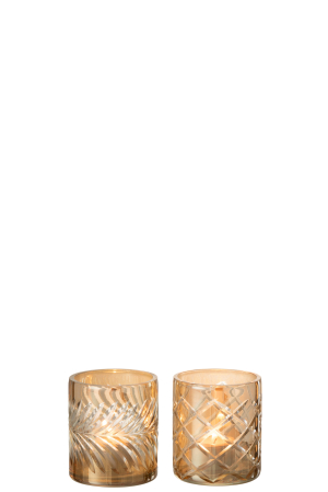Set 2 suporturi lumanari, Sticla, Auriu, 8x8x9 [1]