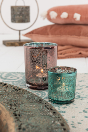 SALE % - Set 2 suporturi lumanari, Sticla, Cupru, 8.5x8.5x8