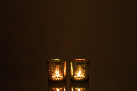 Set 2 suporturi lumanari, Sticla, Cupru, 8.5x8.5x8 [3]