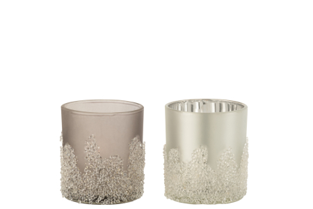 SALE % - Set 2 suporturi lumanari, Sticla, Gri, 7x7x8