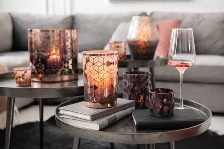 SALE % - Set 2 suporturi lumanari, Sticla, Maro, 8.5x8.5x8