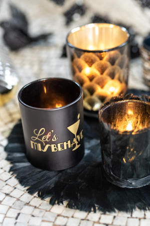 Suporturi lumanari - Set 2 suporturi lumanari, Sticla, Negru, 7x7x8