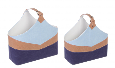 Suport reviste - Set 2 suporturi pentru reviste Sunset, MDF/Piele, Multicolor, 43/40x19/17x40/35 cm