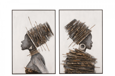 Tablouri - Set 2 tablouri African Woman, Canvas, Maro/Alb, 123x5x83.5 cm