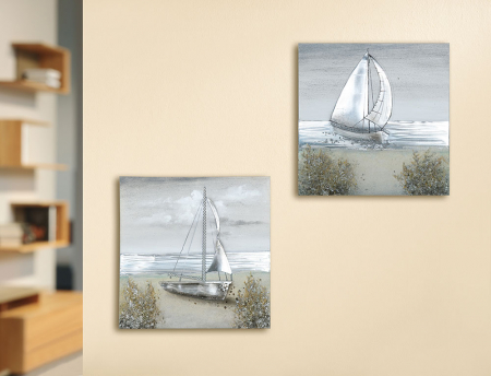 Tablouri - Set 2 tablouri Sailing, panza, multicolor, 50x50 cm