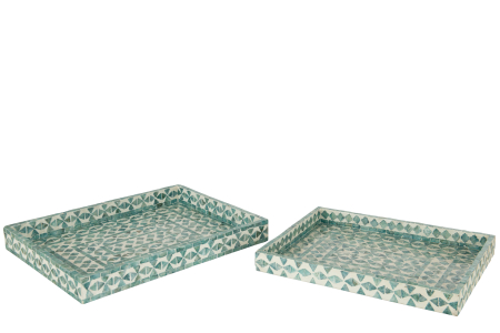 SALE % - Set 2 tavi, Fibre naturale, Albastru, 45.5x35x5