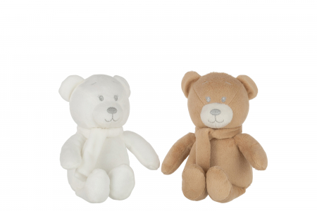 Jucarii pentru copii - Set 2 ursuleti, Fibre sintetice, Alb/Maro, 15x10x22 cm