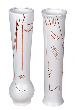 Vaze si boluri - Set 2 vaze Art ceramica, alb/bej, 38 cm