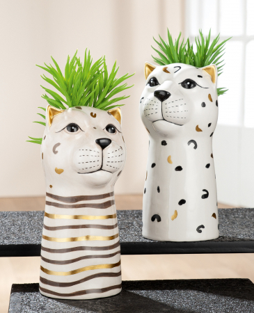 Set 2 vaze leopard Lois, ceramica, alb, 10.5x22x12 cm SALE % - Set 2 vaze leopard Lois, ceramica, alb, 10.5x22x12 cm
