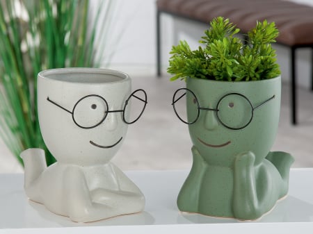 Set 2 vaze Smile, Ceramica, Gri, 20x13.5x21.5x cm [3]
