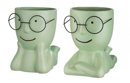 IN STOC - Set 2 vaze Smile, Ceramica, Verde, 20x13.5x21.5x cm