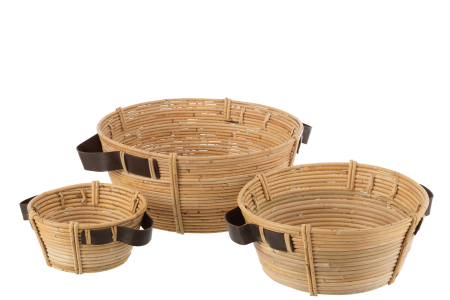 SALE % - Set 3 cosuri rattan, Fibre naturale, Natural, 44x44x20